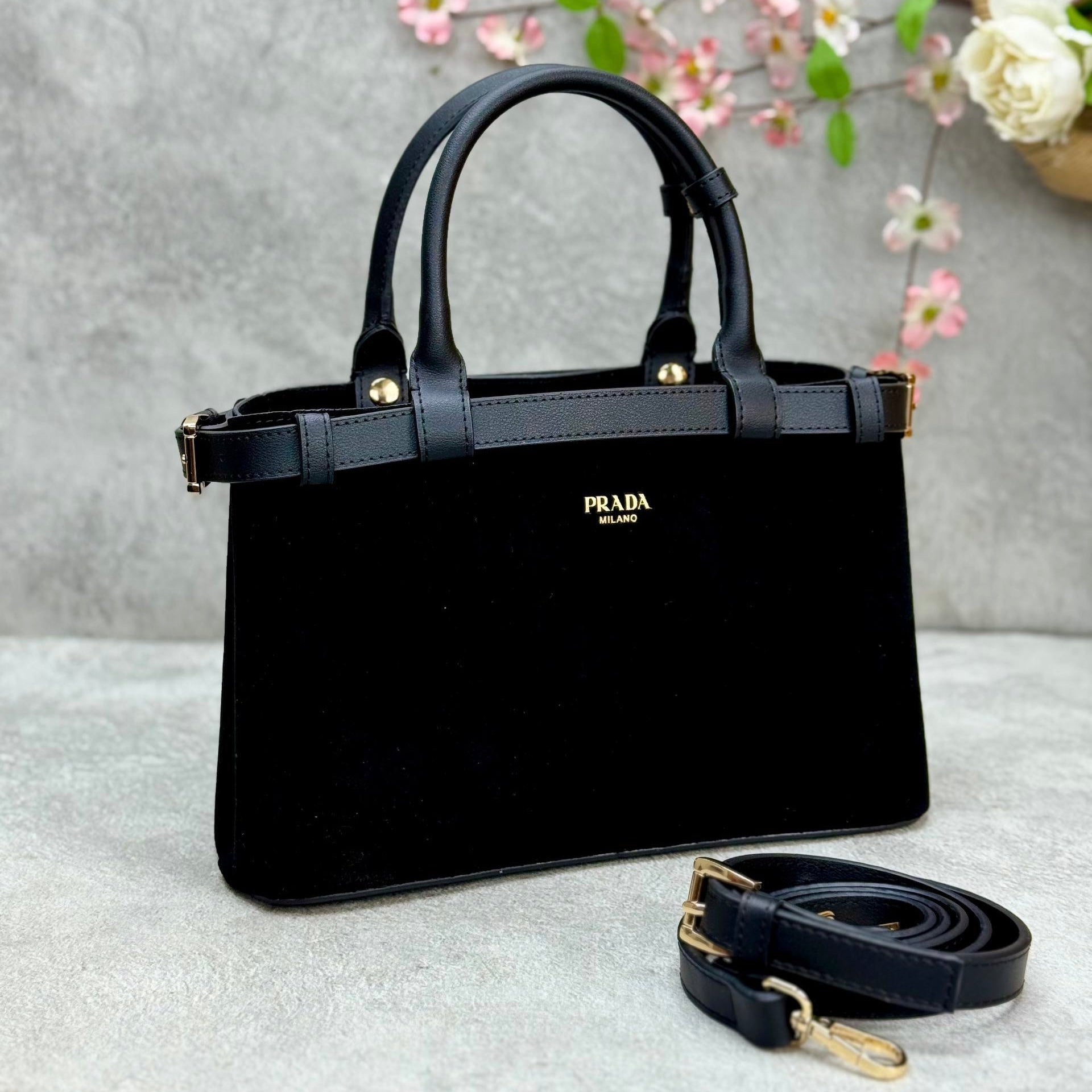 Prada Buckle Black Suede 2026